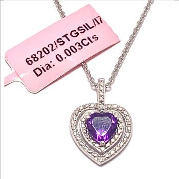 0.003ctw Genuine Diamonds & 1.25ct Genuine Amethyst Necklace