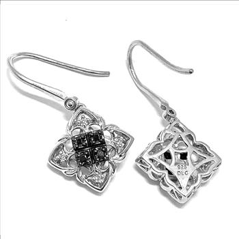 0.25ct Natural  Diamond Dangle Earrings  Solid 925 Sterling Silver & 14k White Gold Ovr. $169