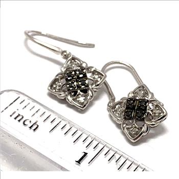 0.25ct Natural  Diamond Dangle Earrings  Solid 925 Sterling Silver & 14k White Gold Ovr. $169