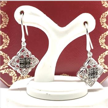 0.25ct Natural  Diamond Dangle Earrings  Solid 925 Sterling Silver & 14k White Gold Ovr. $169