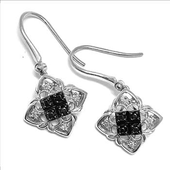 0.25ct Natural  Diamond Dangle Earrings  Solid 925 Sterling Silver & 14k White Gold Ovr. $169