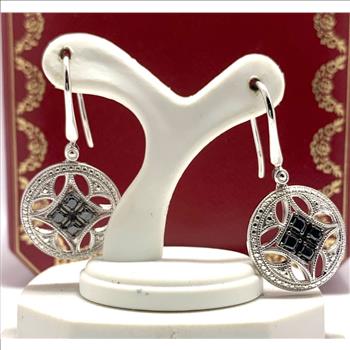 0.50ctw Genuine Black Diamond  Earrings 14k White Gold & .925 Sterling Silver.