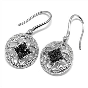 0.50ctw Genuine Black Diamonds  Earrings 14k White Gold & .925 Sterling Silver.