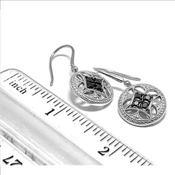 0.50ctw Genuine Black Diamonds  Earrings 14k White Gold & .925 Sterling Silver.