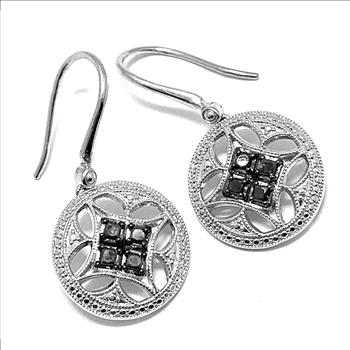 0.50ctw Genuine Black Diamonds  Earrings 14k White Gold & .925 Sterling Silver.