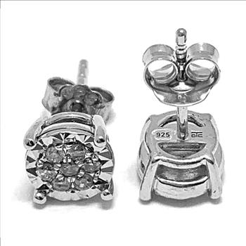 0.50ctw Genuine Diamond Stud Earrings 14k White Gold & .925 Sterling Silver.
