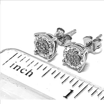 0.50ctw Genuine Diamond Stud Earrings 14k White Gold & .925 Sterling Silver.