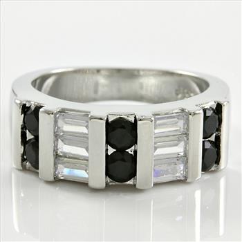0.78CTW  Black & White Sapphire 14K White Gold Overlay Ring Sz 7 – 5.1g