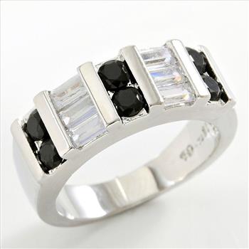 0.78CTW  Black & White Sapphire 14K White Gold Overlay Ring Sz 7 – 5.1g