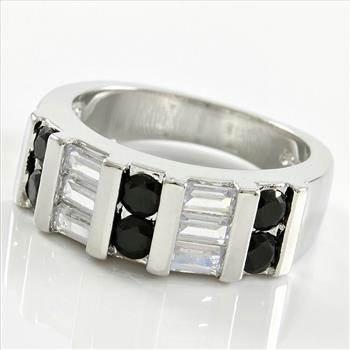 0.78CTW  Black & White Sapphire 18k White Gold Overlay Ring Sz 7 – 5.1g