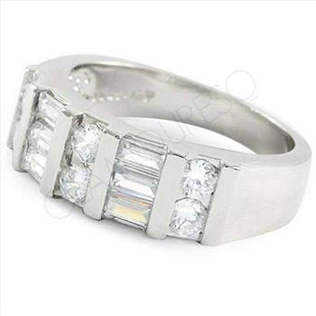 0.90CTW Diamonique Diamond Simulant Band Ring 3x 18K White Gold Overlay Sz 7 – 5.4g