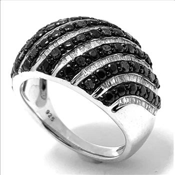 1.00ct Natural Diamond (Blk&Wht)  Dome Ring Solid .925 Sterling Silver &  14k White Gold Retail $250