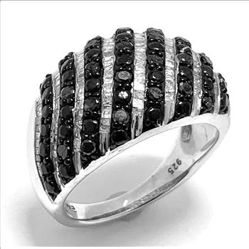 1.00ct Natural Diamond (Blk&Wht)  Dome Ring Solid .925 Sterling Silver &  14k White Gold Retail $250