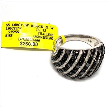 1.00ct Natural Diamond (Blk&Wht)  Dome Ring Solid .925 Sterling Silver &  14k White Gold Retail $250