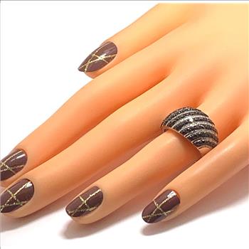 1.00ct Natural Diamond (Blk&Wht)  Dome Ring Solid .925 Sterling Silver &  14k White Gold Retail $250