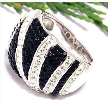 1.00ctw Black Spinel &  Diamonique Diamond Large Ring