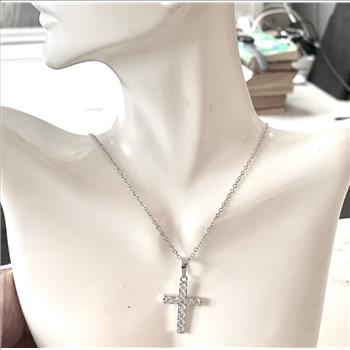 1.00ctw Diamonique Diamond Cross Necklace 18K Gold Overlay