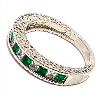 1.00ctw Emerald & Cubic Zirconia 18k White Gold Overlay Ring / Band