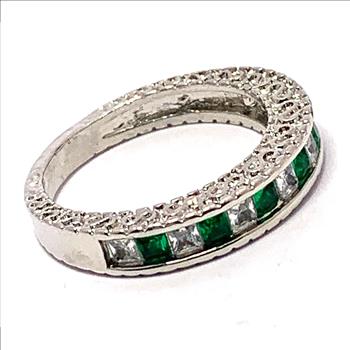 1.00ctw Emerald & Cubic Zirconia 18k White Gold Overlay Ring / Band