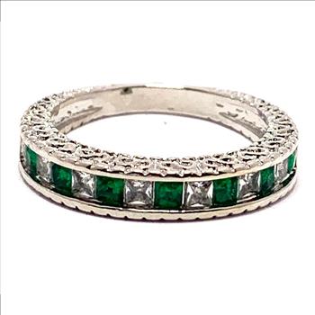 1.00ctw Emerald & Cubic Zirconia 18k White Gold Overlay Ring / Band