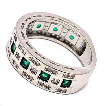 1.00ctw Emerald & Cubic Zirconia 18k White Gold Overlay Ring / Band