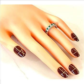 1.00ctw Emerald & Cubic Zirconia 18k White Gold Overlay Ring / Band