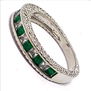 1.00ctw Emerald & Cubic Zirconia 18k White Gold Overlay Wedding Anniversary Ring