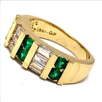 1.00ctw Emerald & Diamonique Diamond  Anniversary Ring