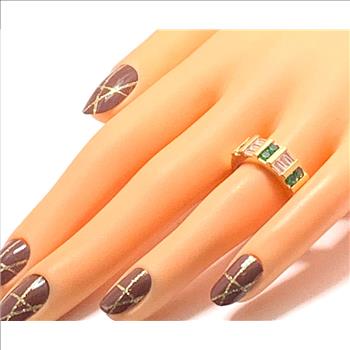 1.00ctw Emerald & Diamonique Diamond  Anniversary Ring