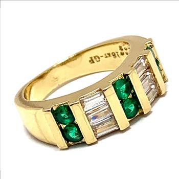 1.00ctw Emerald & Diamonique Diamond  Anniversary Ring