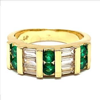1.00ctw Emerald & Diamonique Diamond  Anniversary Ring