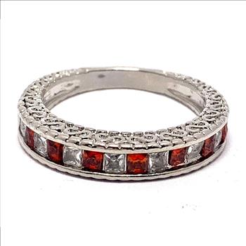 1.00ctw Garnet & Cubic Zirconia 18k White Gold Overlay Ring / Band