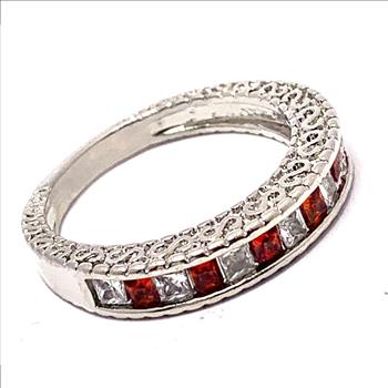 1.00ctw Garnet & Cubic Zirconia 18k White Gold Overlay Ring / Band