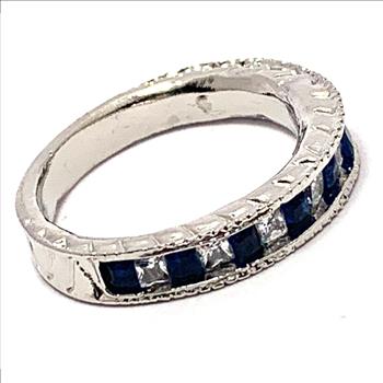 1.00ctw Sapphire & Cubic Zirconia 18k White Gold Overlay Ring / Band