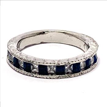 1.00ctw Sapphire & Cubic Zirconia 18k White Gold Overlay Ring / Band
