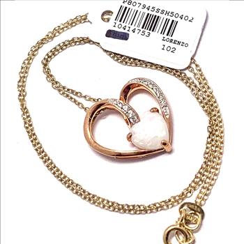 $102 Colore SG Lorenzo .925 Sterling Silver & 14k YG Genuine Opal & Diamonique Diamond Heart Necklace
