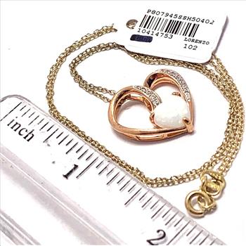 $102 Colore SG Lorenzo .925 Sterling Silver & 14k YG Genuine Opal & Diamonique Diamond Heart Necklace