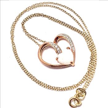 $102 Colore SG Lorenzo .925 Sterling Silver & 14k YG Genuine Opal & Diamonique Diamond Heart Necklace