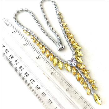 105.00ctw Citrine & CZ 18k White Gold Ovr Statement Necklace 18” Long
