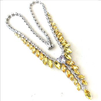 105.00ctw Citrine & CZ 18k White Gold Ovr Statement Necklace 18” Long