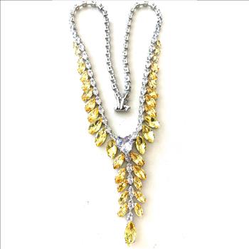 105.00ctw Citrine & CZ 18k White Gold Ovr Statement Necklace 18” Long
