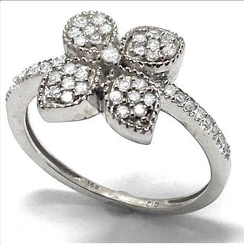 10k White Gold, 0.33ctw Natural Diamond Flower Ring Size 7
