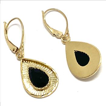 10k  Yellow Gold  Black Onyx Dangle Lever back Earrings  ( Solid Gold, Natural Onyx )