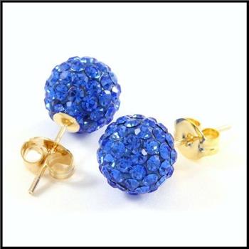 10k  Yellow Gold Blue Crystal 8mm in Diameter Stud Earrings