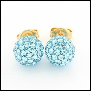 10k Yellow Gold Light Blue Crystal 8mm in Diameter Stud Earrings
