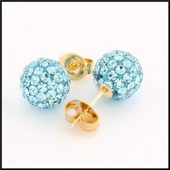 10k Yellow Gold Light Blue Crystal 8mm in Diameter Stud Earrings