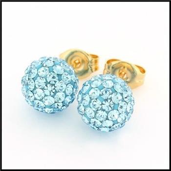 10k Yellow Gold Light Blue Crystal 8mm in Diameter Stud Earrings