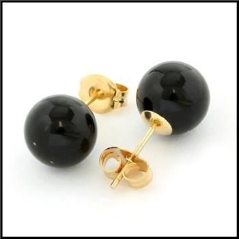 10k  Yellow Gold Onyx 8mm in Diameter Stud Earrings