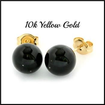 10k  Yellow Gold Onyx 8mm in Diameter Stud Earrings