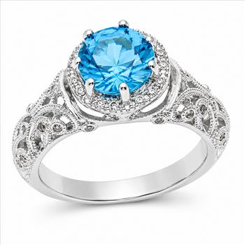 1.10ctw Swiss Blue Topaz & White Topaz Ring Size 8